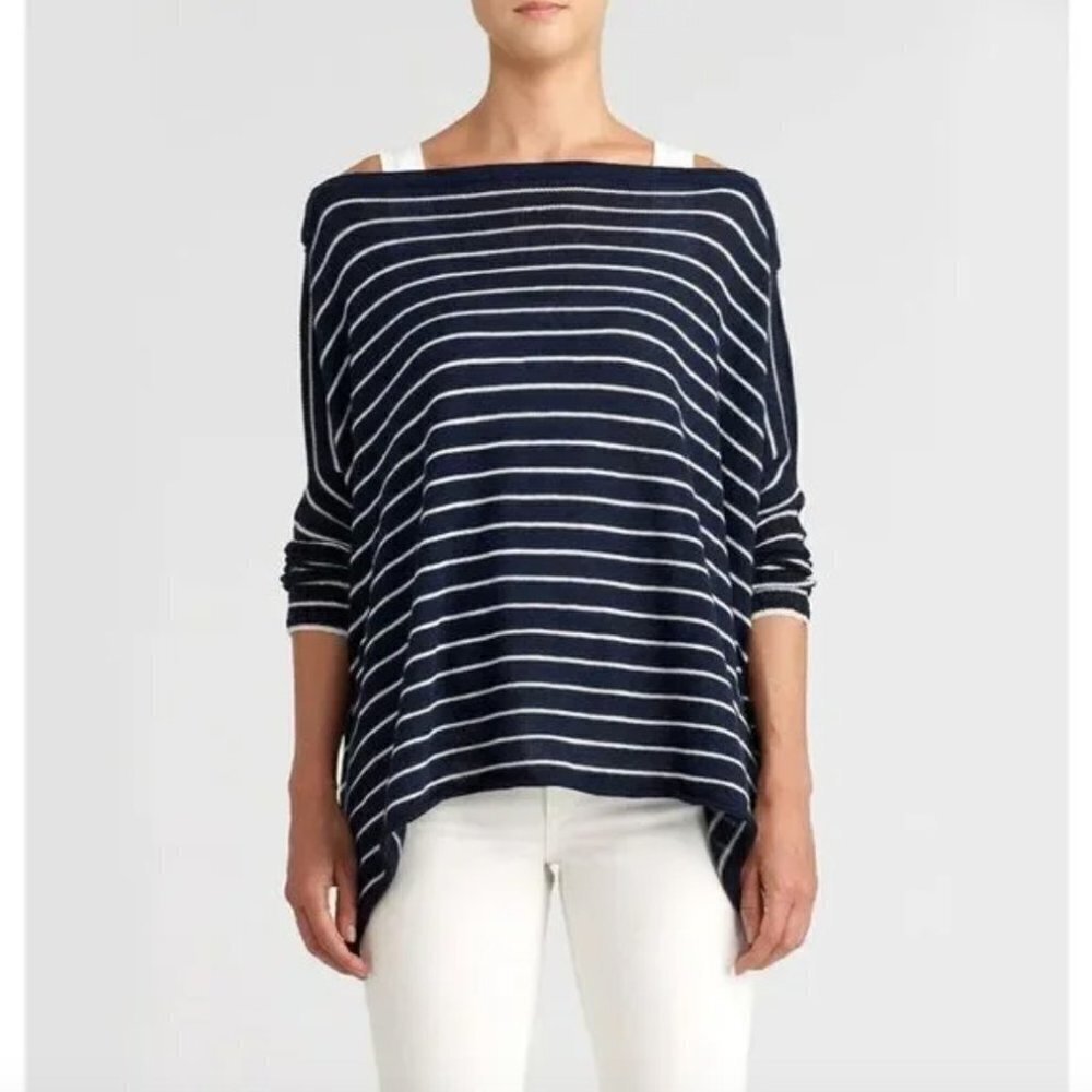 Paper Denim & Cloth Lightweight Sweater Off Shoulder Small Navy Stripe NWT $228